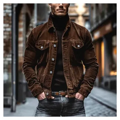 Produktbild von Cordjacke für Herren aus Cord mit Cargotaschen, Übergangsjacke mit Revers, Freizeitjacke im Regular Fit, Winterjacke mit Taschen, Wanderjacke, warme Arbeitsjacke, Truckerjacke mit Knopfleiste