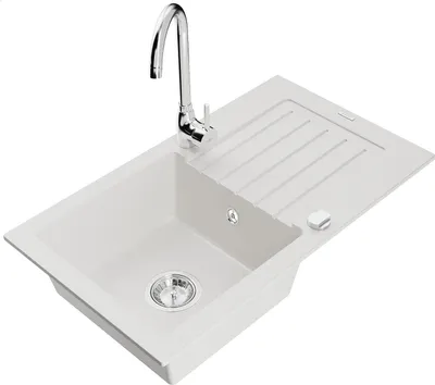 Immagine prodotto di Mexen Pablo lavello in granito a 1 vasca con gocciolatoio e rubinetto da cucina Telma, bianco - 6510-20-670200-00