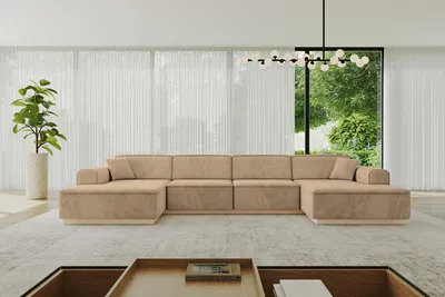 Produktbild von ALTDECOR Ecksofa in U-Form IREA-U2 386x165x80 cm Beige Corner Sofa Bett Eckcouch Couch L-Form Wohnlandschaft Cauchsofa