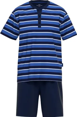 Produktbild von GÖTZBURG Herren Schlafanzug Set - kurz, Ringel, Knopfleiste, Klima-Aktiv Blau S