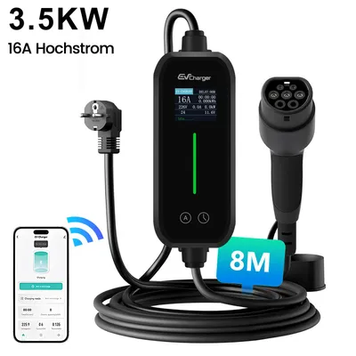 Obrázok produktu pre Hexinex 3,5 kW 16 A Wallbox EV nabíjačka s ovládaním cez aplikáciu 8 metrový nabíjací kábel IP65 Kompatibilný so všetkými elektrickými vozidlami