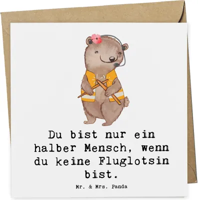 Produktbild von Mr. & Mrs. Panda Grußkarte Fluglotsin Herz - Weiß - Geschenk, Ausbildung, faltkarte, anlasskarte, Lustig, Witzig, Beruf, Spruch, Klappkarte, Glückwunschkarte, doppelkarte