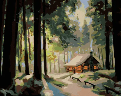 Produktbild von Zuty - Malen nach Zahlen - VERSCHNEITES BLOCKHAUS IM WALD 3 (D. RUSTY RUST), 40x50 cm, ohne Keilrahmen