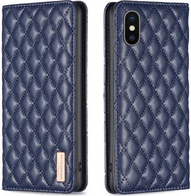 Produktbild von iPhone X / XS Hülle, Elegant Bookstyle Flip Leder Kartenfächer Schutzhülle mit Ständer für iPhone X / iPhone XS Blau