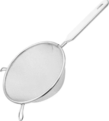 Produktbild von Fackelmann Sieb Ø 17 cm, Küchensieb aus Edelstahl, feinmaschiger Seiher mit Griffeinlage aus Kunststoff (Farbe: Weiß/Silber)
