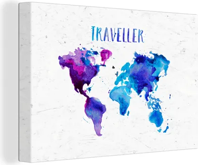 Produktbild von OneMillionCanvasses® - Leinwandbilder - 140x90 cm, Weltkarte - Sprichwörter - Aquarelle, Wandbilder Kunstdruck Wanddekoration