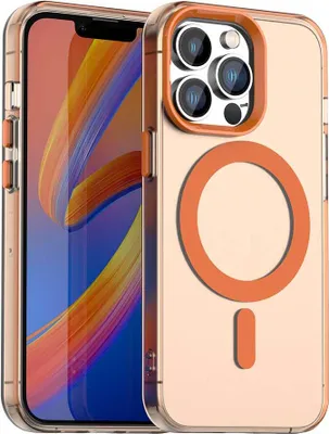 Produktbild von Magnetisch Hülle für iPhone 14 Pro Max, Schlank Durchscheinend Matt Stoßfest Handyhülle Orange