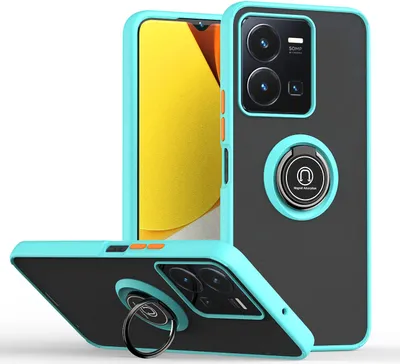 Produktbild von VIVO Y35 Hülle, Ring Halter Ständer Matte Transluzent TPU Rahmen Stoßfest Schutzhülle für VIVO Y35 Hellblau
