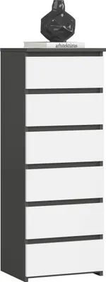 Produktbild von Kommode mit sechs Schubladen, 109 cm hoch und 40 cm breit, Wohnzimmer, Schlafzimmer, Flur, Schrank, Sideboard, Highboard, viel Stauraum, graphit weiß