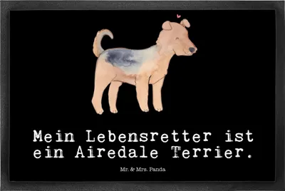 Produktbild von Mr. & Mrs. Panda Schmutzfangmatte Airedale Terrier Lebensretter 50 x 75 cm - Schwarz - Geschenk, Schmutzmatte, Fussmatte, fußmatte, Schmutzfänger, Bodenvorleger