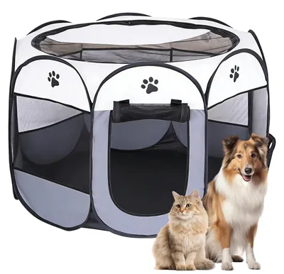 Imagen del producto de Puppyren, jaula plegable redonda, 74x74x43 cm, apta para interior y exterior