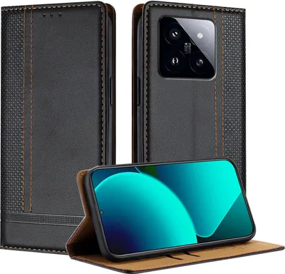 Obrázek produktu pro Pouzdro pro Xiaomi 14 Pro kožené flipové pouzdro s funkcí stojánku černé
