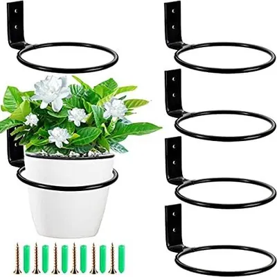 Produktbild von WUWEOT 6 Stück Wandhalterung Blumentopf 10cm Blumentopfhalter Wand Ring Wandmontage Pflanzen Pflanzenhalter für Haus Garten Balkon Schwarz