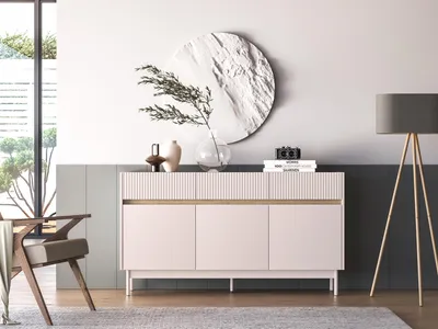 Produktbild von Kommode – Sideboard – Mehrzweckschrank – Beistellschrank – DUNEA 05 – Kaschmir – 154 cm – Moderne Anrichte mit Schubladen und Türen