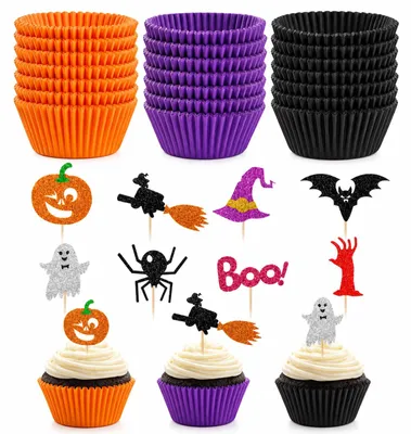 Halloween Muffin Deko Set – 60 Förmchen + 40 Topper
