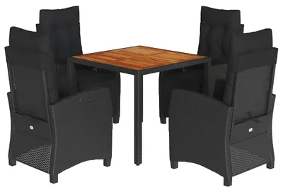 Produktbild von vidaXL 5-tlg. Garten-Essgruppe mit Kissen Schwarz Poly Rattan