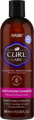 A bottle of Hask Curl Care Moisturizing Shampoo.