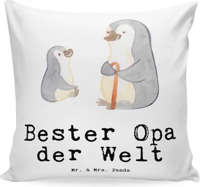 Produktbild von Mr. & Mrs. Panda kuschelkissen 40x40 Pinguin Bester Opa der Welt - Weiß - Geschenk, Dekokissen, Deko Kissen, Kleinigkeit, Geschenkidee, Großeltern, Sofakissen, Sofa