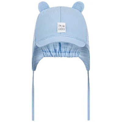 Produktbild von Bindemütze Schirmmütze Sommermütze Baby Junge Musselin, Hellblau, Gr. 42/44