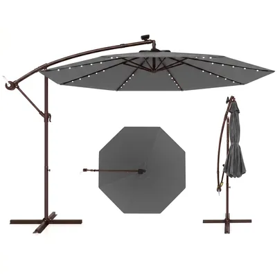 Produktbild von COSTWAY Sonnenschirm φ300cm, Ampelschirm mit 40 Solar-LED-Leuchten und Kurbel, Gartenschirm, Marktschirm, Terrassenschirm Anthrazit