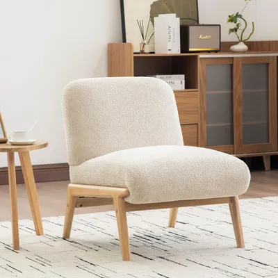 Produktbild von Skandinavischer Loungesessel, Chenille, Holzgestell, bequem, 62 x 74 x 76 cm, Beige