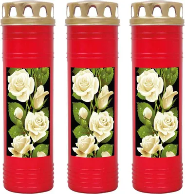 Produktbild von Grabkerze Rot 3er Pack, Brenndauer: 170 Stunden ( je Kerze ), Motiv: Rose