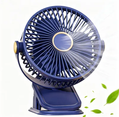 Produktbild von Mini Ventilator mit Clip, 360° Grad Drehung Kleiner USB Ventilator mit LED, 5 Geschwindigkeitsstufen, Ideal als Leise Tischventilator Blau