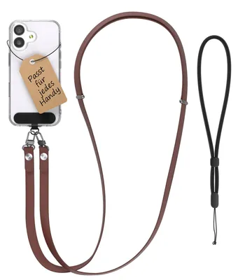 Produktbild von EAZY CASE Handykette Universal zum Umhängen kompatibel mit jedem Handy, Kette mit Hülle, verstellbare Handykordel mit Karabiner für Handyhülle in Braun