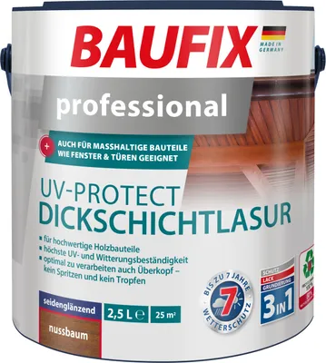 Produktbild von BAUFIX professional UV-Protect Dickschichtlasur nussbaum seidenmatt, 2.5 Liter, Holzlasur