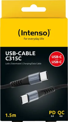 Image de Intenso C315C Câble de charge/données USB-C, 1,5m, charge rapide jusqu'à 60 watts, noir, USB C, USB C