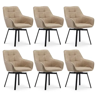 Produktbild von CLIPOP Drehbarer Esszimmerstuhl 6er Set aus Kunstleder, gepolsterte Sitze, Restaurant, Küche, Creme