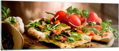 Produktbild von Bilder auf glas - Pizza Vegetarier Italien Essen - 140x50cm - Glasbilder - Wandbilder - Kunstdruck - zum Aufhängen bereit - Wanddekoration aus Glas - Glas Bilder - Wandbild auf Glas - GAB140x50-2540
