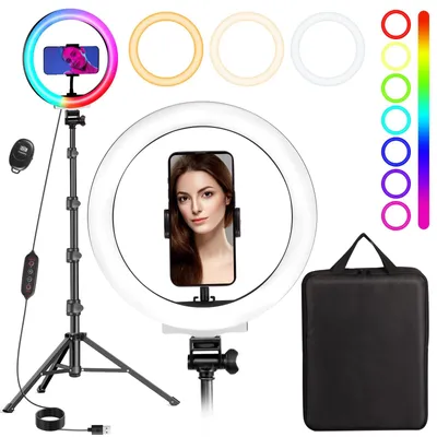 Zdjęcie produktu dla Lampa pierścieniowa ring light - 10 cali - Statyw - Uchwyt na telefon - RGB - Czarna