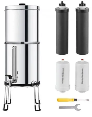 Produktbild von Schwerkraft Wasserfiltersystem - 7+7,5L Edelstahl - Wasserfilter mit 4 Filterstufen - Hochwertiger Wasserreiniger