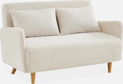 Produktbild von sweeek, Schlafsofa, Bouclé-Bezug und Kunstlammfell, Weiß, 2-Sitzer, mit höhenverstellbaren Füßen und 6-fach verstellbarer Rückenlehne