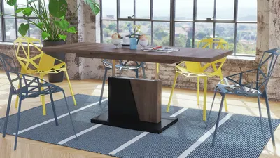 Produktbild von Design Couchtisch Tisch Grand Noir Eiche dunkel / Schwarz matt stufenlos höhenverstellbar ausziehbar 120 bis 180cm Esstisch