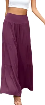 Produktbild von ASKSA Damen Leinenhose Sommer Elegant Hohe Taille Weites Bein Freizeithose Leichte Hosen, Violett, Groesse: XXL