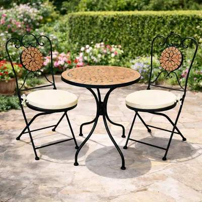 3er Mosaik Sitzgarnitur Sitzgruppe Gartentisch Stühle Gartenmöbel Bistrotischset
