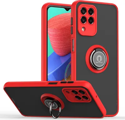 Produktbild von Samsung M33 Hülle, Ring Halter Ständer Matte Transluzent TPU Rahmen Stoßfest Schutzhülle für Samsung Galaxy M33 Rot