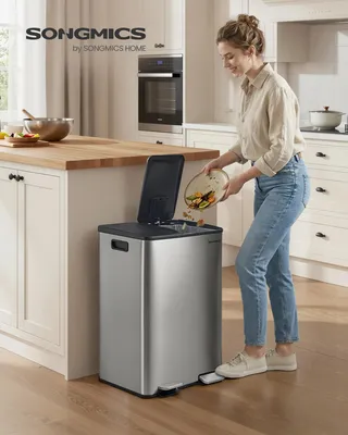 Produktbild von SONGMICS Mülleimer Küche, 2 x 30 Liter, 2 Fächer, Abfalleimer, Tretmülleimer, Softclose-Deckel, Edelstahl, silbern, KI-generiertes Bild