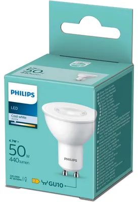 Obrázek produktu pro Philips Bodový zdroj 50 W PAR16 GU10, 4,7 W, 50 W, GU10, 440 lm, 15000 h, Chladná bílá