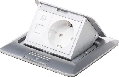 Zdjęcie produktu dla Wbudowane gniazdo elektryczne Gniazdo podłogowe 2-krotne RJ45 i Schuko ze stali nierdzewnej do montażu podłogowego i ściennego Gniazdo podłogowe