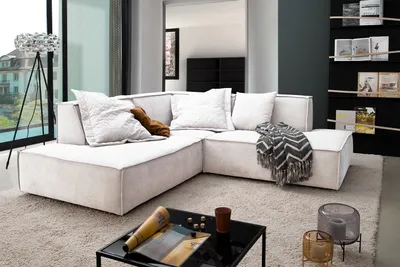 Produktbild von KAWOLA Sofa SAMU Ecksofa Stoff beige Recamiere links