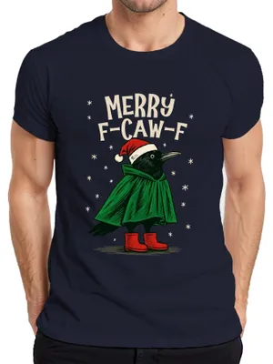 Immagine prodotto di Maglietta da uomo Merry F Caw F Crow Christmas Funny Santa Hat Retro, Navy, 3XL