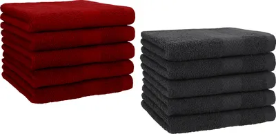 Produktbild von Betz 10 Stück Gästetücher 30x50 cm PREMIUM 100% Baumwolle Set  Farbe: rubinrot und graphit