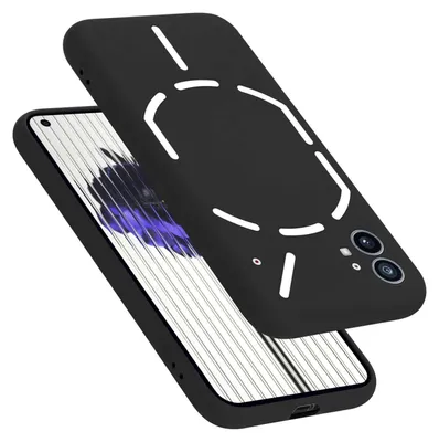 A black phone case is shown on top of a phone.