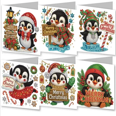 6-teiliges Diamantmalerei Weihnachtskarten-Set, DIY, 30x15 cm