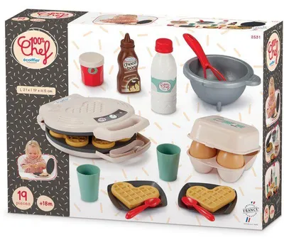 Image de Gaufrier Jeu d'Imitation ECOIFFIER, +18 Mois, 4 Gaufres Coeur, Dinette 2 Personnes, Avec Accessoires