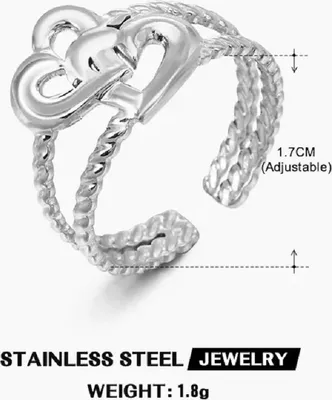 Zdjęcie produktu dla Otwarta obrączka „Dwa serca” – srebrna lub złota, regulowana; obrączki „Love Rings” – srebrne