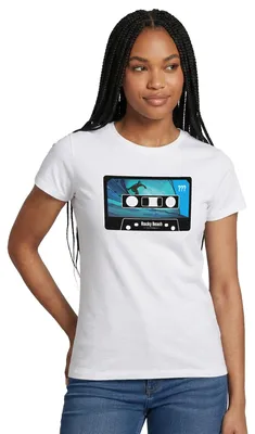 Produktbild von Spreadshirt Die drei Fragezeichen Rocky Beach Kassette Surfen Frauen T-Shirt, M, Weiß